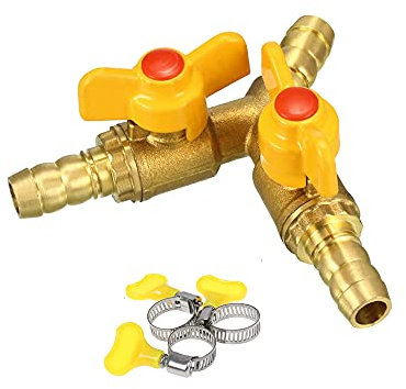 Brass Ball Valve,10MM Y Shape Water Splitter Ball Valve 3 Way Shut Off Ball Valve 2 Switch Brass Fitting with 3 x Valve Clamp (1PCS)