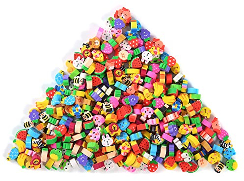 1000 Stück Mini-Radiergummis für Kinder, Bulk kleine Tiere Obst Bleistift Radiergummis Sortiment für Adventskalender, Home Belohnungen, Schulbedarf und Geschenkfüllung