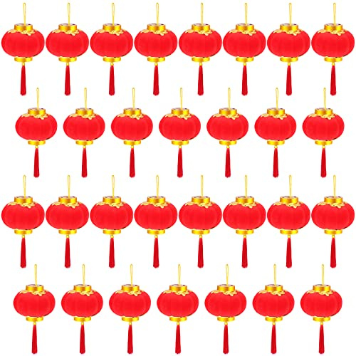 Paquete de 30 mini linternas chinas rojas decorativas de la suerte, linternas colgantes de la suerte, decoración de Año Nuevo, boda, fiesta, decoración del hogar para festivales chinos de primavera