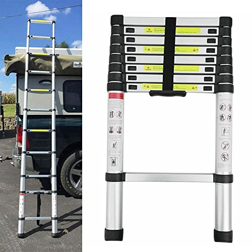 Escalera Plegable Telescópica de Aluminio 2.6m, Escaleras Extensible Multifunción Portátil, Escalera Ajustable con Escalones Antideslizante, Carga Máxima 150 kg, CertificacióN de Seguridad EN131