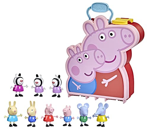 Peppa Pig Peppas Abenteuer Mallette Peppa, George und ihre Freunde, Vorschulspielzeug, 9 Figuren mit den Schwestern Zebra