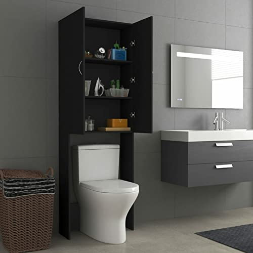 Susany Washing Machine Cabinet Over Toilet Cabinet Freestanding Washing Machine Rack with 2 Doors and 3 Shelves Bathroom Laundry Storage Organiser 64x25.5x190 cm, Black
