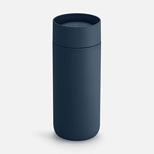 Fellow Carter Move Mug with 360º Sip Lid - Open Coffee Tumbler with Ceramic Interior, Vacuum Insulated Stainless Steel, Stone Blue, 16 oz Mug