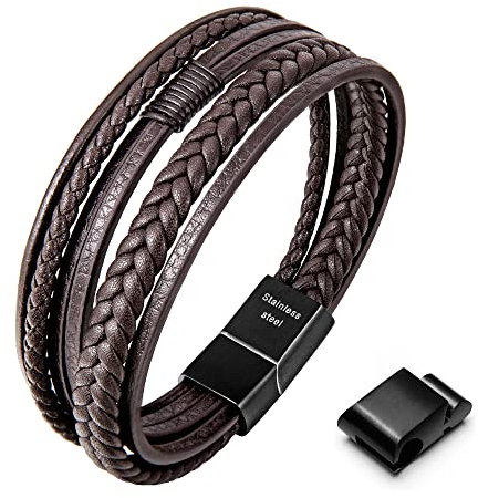 Speroto Lederarmband für Männer - Braun, Style C, 20 cm