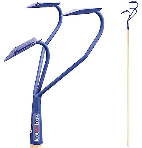 KOTARBAU® Cultivador para jardín 170 cm, Aireador manual 3 dientes curvos, Mango de madera, Herramienta de jardinería para mullir y airear la tierra, Garra de jardín para aflojar la tierra, Extirpador