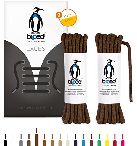 biped LACES 2 Paar runde Schnürsenkel aus Baumwolle ø 3,5 mm - reißfeste Qualitäts- Schuhbänder für Lederschuhe, Stiefel, Sneaker - für Freizeit und Sportschuhe - made in EU z2901(braun,120 cm)