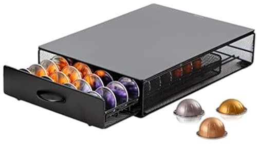 EXZACT Coffee Capsule Drawer Compatible with Vertuo, Not Sold or Created by Vertuo, Max Capacity 40 Pod - Machine Stand Matte Finish Top, Pods Storage Holder Dispenser