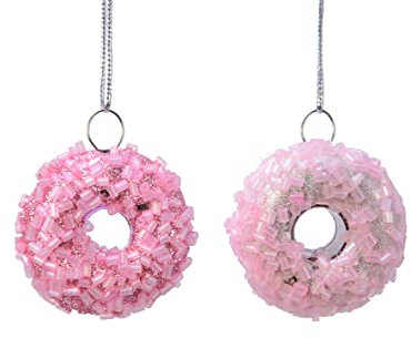 Kaemingk Christbaumschmuck Kunststoff 4cm x 1 Stück Sortiert Donuts Mini Weihnachtskugeln Essen rosa pink