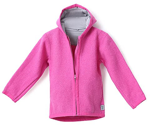 gipfelsport Walkjacke aus 100% Schurwolle - Wolljacke für Kinder, Baby | Merino Wollwalk Jacke mit Reißverschluss aus Wollfleece, Merinowolle | Pink, 110/116