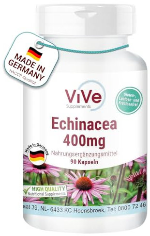 Echinacea 400 mg - 90 Kapseln - hochdosiert und vegan - Sonnenhut | Qualität aus Deutschland von ViVe Supplements
