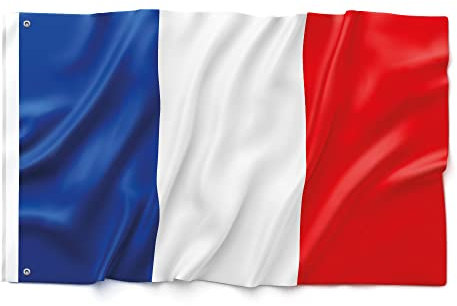Bandiera Francia 90 x 150 cm - ultra resistente, doppia funzione con 2 occhielli e passante per asta, bandiera nazionale francese (1)