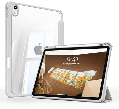 JKSML Hülle für iPad Air 11 Zoll M3/M2 (2025/2024) & iPad Air 5./4. Generation 10.9 Zoll (2022/2020) Hülle mit Stifthalter,Transparente Rückseitenschale, Auto-Schlaf/Weck, Grau