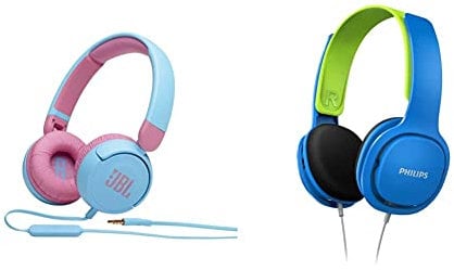 JBL Jr310 On-Ear Kinder-Kopfhörer in Hellblau-Rosa – Kabelgebundene Ohrhörer mit Headset und Fernbedienung – Ideal für Schule und Freizeit & Philips SHK2000BL/00 Over Ear Kinder Kopfhörer (Blau)
