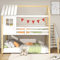 ZYLOYAL10 Etagenbett, Bett mit Ecktreppe, Hausbett, Kinderbett mit Fallschutz und Gitter, mit Fenster, Rahmen aus Kiefer (200x90cm) (weiß+Natur)
