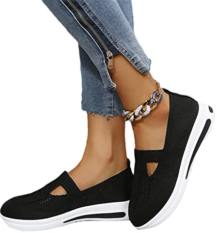 MIYYO Damen Orthopädische Schuhe Klassisch Slip-on Sneaker Sommer Atmungsaktiv Strick Mesh Walkingschuhe Leicht Bequem Weiche Sohle Turnschuhe (Color : Black, Size : 39 EU)