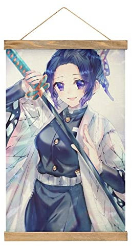 TTOOXZ Shinobu Kocho Scroll-Poster Stoffbild Kunst Holz DIY Rahmen Hängende Druck Aufhänger für Raumdekoration Öl Leinwand Kit Geschenk