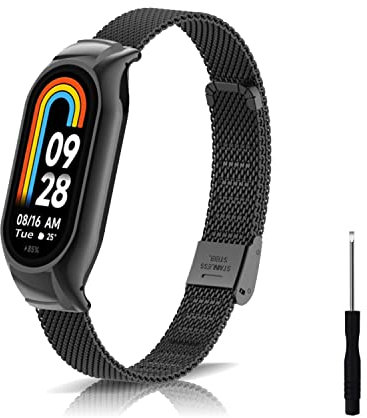 KeeFos Metallo Cinturini Compatibile con Xiaomi Smart Band 8, Bracciale in Metallo Acciaio Inossidabile, Cinturino da Uomo e Donna per Xiaomi Mi Band 8 - Nero