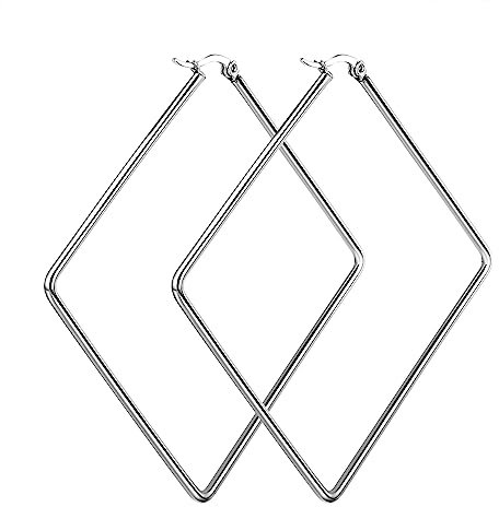 JewelryWe Ohrringe Damen Quadrat Creolen - Große Rechteck Geometrische Ohrringe Elegant Huggie Creolen Ohrstecker für Frauen Mädchen Silber