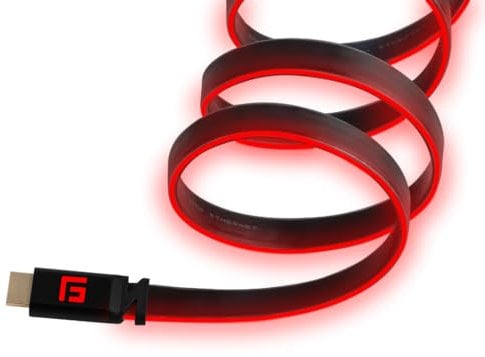 FLOATING GRIP Premium HDMI-Kabel mit LED-Licht, v2.1, High-Speed 8K @ 60Hz, Ethernet Ready (1,5 m) Rot