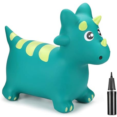 CURVASO Aufblasbarer Hüpfhüpfer, Tier, zum Aufsitzen, lustiges Spielzeug, Einhorn, Esel, Pferd, Dinosaurier, Bulle, Teddybär, für Kinder, Erwachsene, Kinder, Fitness, Pumpe (grüner Dino (PA722))