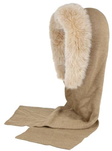 Gebeana Uni Merino Schalhaube Kapuzenschal Schalmütze Mützenschal Damen - Made in Germany Winter Herbst-Winter - One Size beige