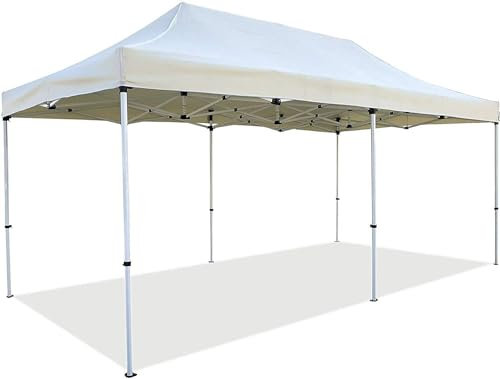 Gazebo Richiudibile Robusto Telescopico in Metallo a Fisarmonica 3x3, 4,5X3 e 6x3 mt Pieghevole Trasporto Telaio esagonale telo Beige trasportabile, da giardino e mercato (4,5x3)