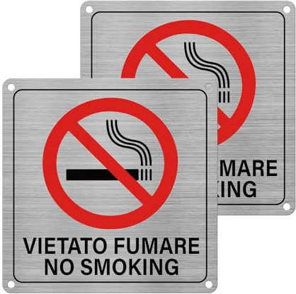 YIKIADA 2 Cartello Targa Vietato Fumare Divieto Sicurezza Segnaletica, Segnale Alluminio Autoadesivo 15X 15 CM