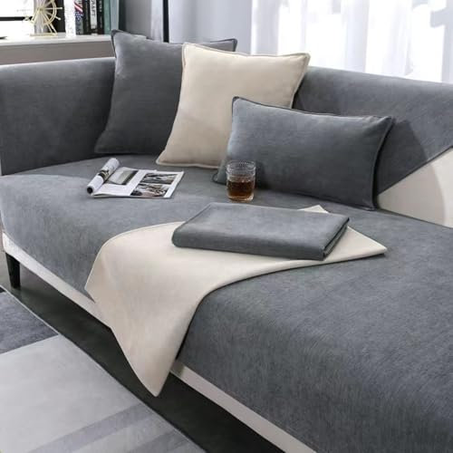 UracOn Sofabezug - Ultra Weicher Sofaschoner rutschfest - Universal 1 2 3 4 Sitzer Sofabezug u Form Couch überwurfdecke - Geeignet für alle Jahreszeiten (Grau- 70 x 210 cm)