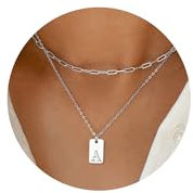 TINGN Silberkette mit Buchstaben Damen - Layered Silber Kette mit Buchstaben Anhänger Kette Initialen Buchstabenkette Personalisierte Kette Buchstaben A Kette Damen Geschenke für Frauen Mädchen Kette