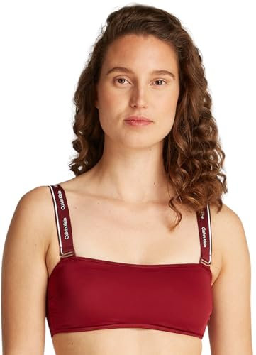 Calvin Klein Top Bikini Tipo Bandeau Mujer con Tirantes Desmontables, Rojo (Plum Glaze), L