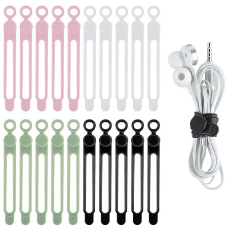 Cable Ties Cord Organizer Cable Holder 20 PCS Silicone Bands Home Organization Plant Management Phone Charger Wire Clips Appliance Storage Travel Office Computer Wraps Strips Holders Kitchen Straps