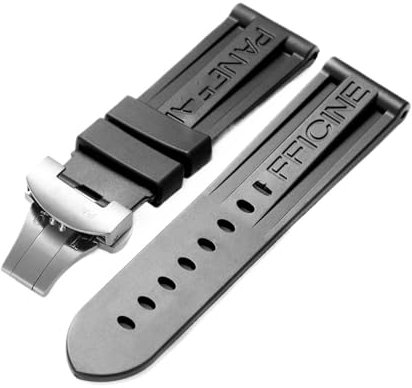 24-mm-Gummi-Uhrenarmband passend for Panerai PAM-Armband, schwarzer Silikongürtel, Faltschließe, Faltschließe, mit Logo, Herrenuhr-Zubehör(Color:Black-Silver)