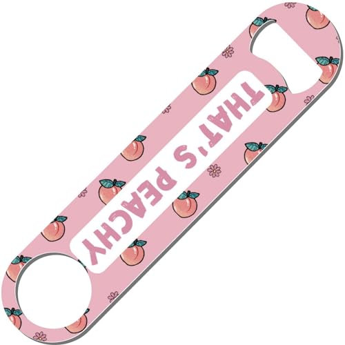 CREATCABIN Peach Blade Beer Opener Flat Bottle Opener Metal Stainless Steel Coated Opener Art Printed for Bar Bartenders Party Home Kitchen Gift Father's Day Valentine Birthday Pink 1.6x7.1 Inch