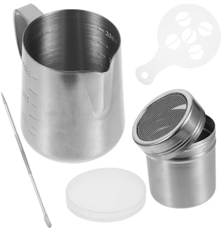 Amosfun Brocca Per Schiuma Di Latte In Acciaio Inox Brocca Per Cappuccino Brocca Per Versare Kit Di Strumenti Tazza Per Espresso Con Misurino Tazza Per Crema Per Macchine Da