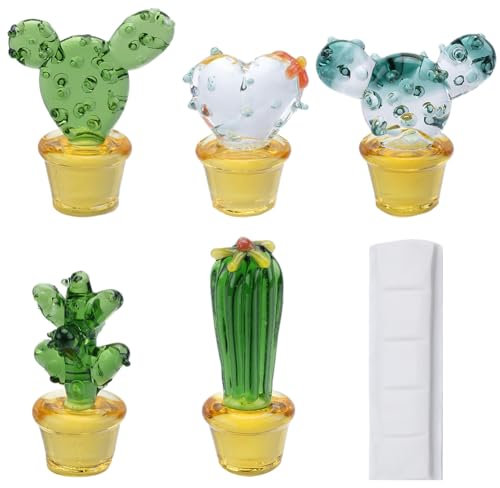 GORGECRAFT 5 Mini Figuras de Cactus de Cristal Hechas A Mano de Cristal Soplado En Miniatura Colección de Cactus Adornos de Plantas de Flores de Simulación para el Hogar Oficina Escritorio