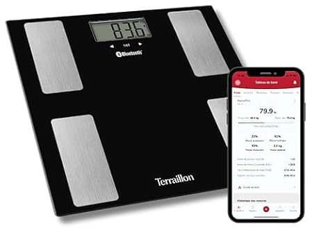 TERRAILLON Personenwaage mit Smart Connect – BMI – 8 Benutzer – Bluetooth Low Energy – Kapazität 160 kg – Schwarz