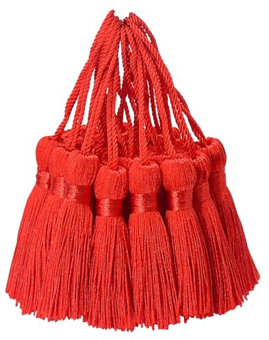 30pcs 10.9cm Seidig Quasten Anhänger DIY Basteln Zubehör-Rot | Kleine Quasten Hänger für Lesezeichen, Schmuck, Schlüsselanhänger, Kette, Tasche, Vorhang, Hochzeit, Geschenk und Deko