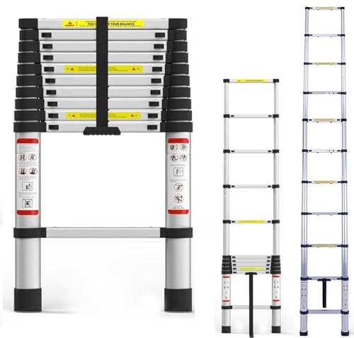 3.2M Telescoping Ladder 10.5FT Aluminum Lightweight Folding Loft Extension Ladder with Locking Mechanism and Non-Slip Feet Multi-Purpose Collapsible Ladder 330lb Capacity