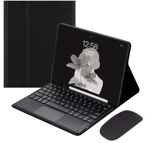JZCZMCE Funda con Teclado para Samsung Galaxy Tab A9+/A9 Plus 11 Pulgadas 2023, Contiene Ñ, Teclado Inalámbrico Desmontable Magnético con Ratón Bluetooth,Negro