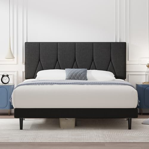 Yocreat Super King Bed Frame, Black, Upholstered Wooden Slat Bed Frame with Headboard, Easy Assembly, Underbed Storage, No Box Spring Needed 180×200
