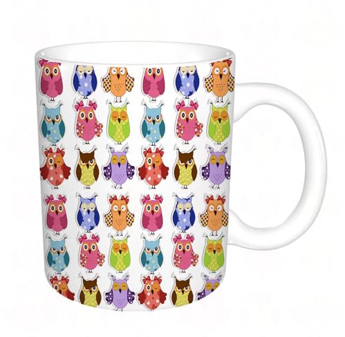 YFHJV Coffee Mug Funny Mug,Kindergarten, Set of Cartoon Owls,Tea Cup Cup Gift Birthday Work Office Christmas Printed Coffee Cup 11Oz Cups 330ml Large Coffee Mug