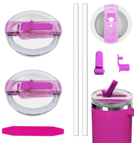 CHIHOLEN 2 tapas Stanley Cup a prueba de fugas, tapas de repuesto para vasos Stanley 30 oz, tapa para Stanley, accesorios para Stanley, con 2 pajitas y 1 herramienta de desmontaje auxiliar (2 rosas)