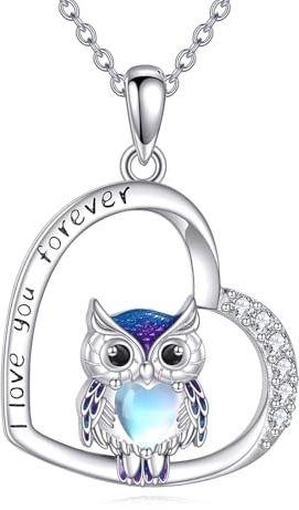 CUPENDA Eulen Halskette 925 Sterling Silber Eulenanhänger Tier Mondstein Kette Tier Schmuck Geschenke Damen