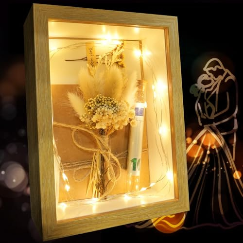 TZEKING Scatola regalo di nozze in legno,Regalo di denaro per matrimoni,Regalo creativo per sposi,Gioco di soldi,Scatola di legno,fiori secchi,Tubo di prova,Signore e signora,anniversario di
