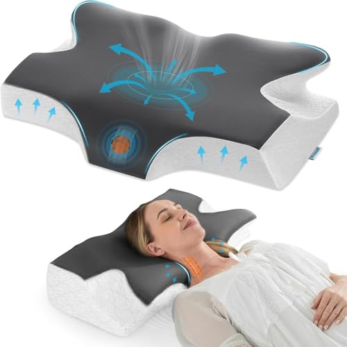 Elviros Orthopädisches Kissen Memory Foam, Ergonomisches Nackenkissen Kopfkissen für Seitenschläfer,Nackenstützkissen Kühlender Abnehmbarem Kissenbezug für Rücken und Bauchschläfer