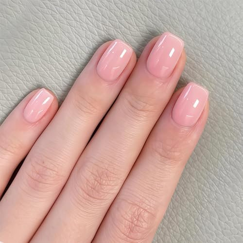 French Tip False Nails - 24Pcs Square French Tip Nails - Nude Pink Press on Nails - Fake nails with Glue - Stick on Full Cover Acrylic False Nails & Accessories Nails Art for Women