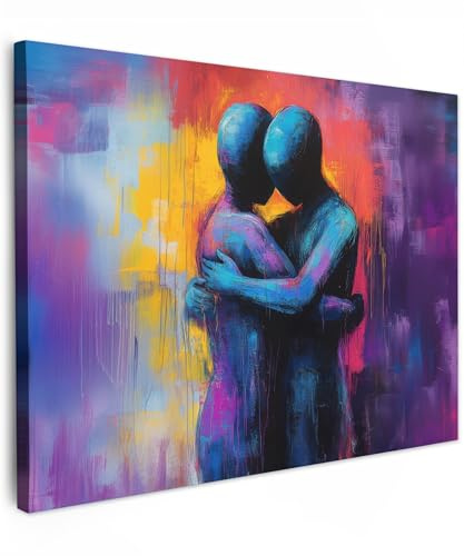 MuchoWow© Wandbilder Wohnzimmer Wanddeko Schlafzimmer Zimmerdeko | 80x60 cm - Wandgemälde Zimmer Deko auf Wand Dekoration Wall Art Omarmen - Lichamen - Paars