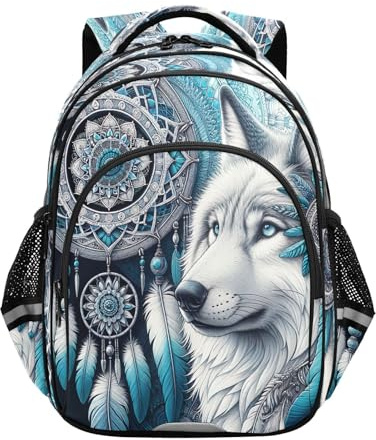 RPLIFE Dream Catcher Wolf Schulrucksack für Jungen und Mädchen, langlebiger Rucksack für Mädchen