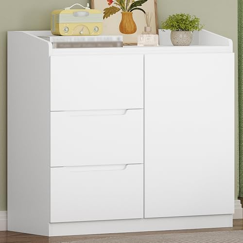 Hzuaneri Sideboard, Storage Cupboard Cabinet Unit with Doors and Drawers, Storage Cabinet, for Living Room, Bedroom, White DC12303X | Side Cabinet with Countertop, Cabinet with Drawer, Modern Style, Suitable for Living Room and Bedroom, DC12303X