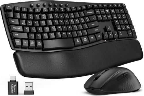 Wireless Keyboard and Mouse Combo, SABLUTE MA41 30dB Quiet Ergonomic Wave Keyboard Set with Soft Leather Palm Rest, Dual-System Switch for Windows/Mac, Ideal for Business Teams Home Office